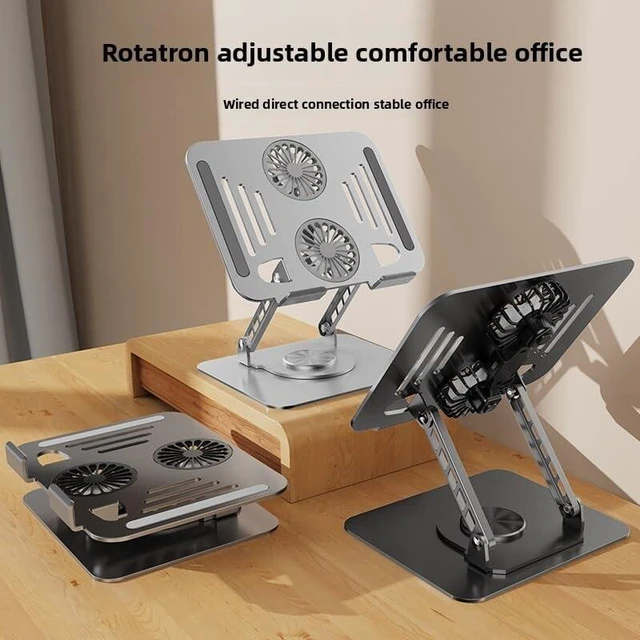 Alt view image 8 of 10 - 360 Rotatable Carbon Steel Laptop Stand Adjustable Height, Tablet Lift, Cooling & Folding Desktop Holder ^^ Soporte Giratorio de Acero para Laptop, Ajustable, Elevador, Plegable y Ventilado