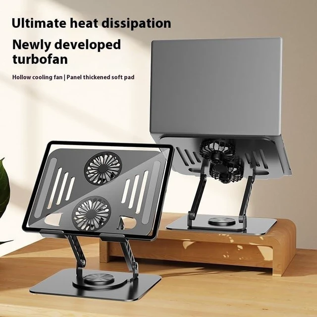 Alt view image 9 of 10 - 360 Rotatable Carbon Steel Laptop Stand Adjustable Height, Tablet Lift, Cooling & Folding Desktop Holder ^^ Soporte Giratorio de Acero para Laptop, Ajustable, Elevador, Plegable y Ventilado