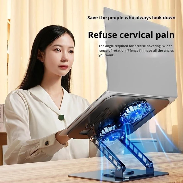 Alt view image 10 of 10 - 360 Rotatable Carbon Steel Laptop Stand Adjustable Height, Tablet Lift, Cooling & Folding Desktop Holder ^^ Soporte Giratorio de Acero para Laptop, Ajustable, Elevador, Plegable y Ventilado
