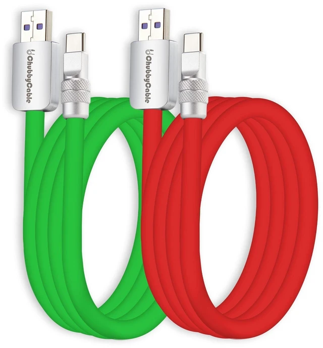 Alt view image 6 of 10 - chubbycable Couple Chubby 2 Pack 120W USB C Cable Extra Thick Silicone Fast Charging Cable Compatible with iPhone 17-15 Series iPad Galaxy Series, Green+Red, USB-A to Type-C, 13.1FT