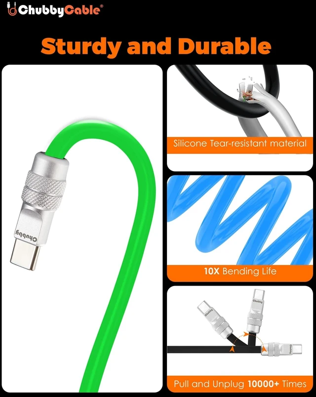 Alt view image 10 of 10 - chubbycable Couple Chubby 2 Pack 120W USB C Cable Extra Thick Silicone Fast Charging Cable Compatible with iPhone 17-15 Series iPad Galaxy Series, Green+Red, USB-A to Type-C, 13.1FT
