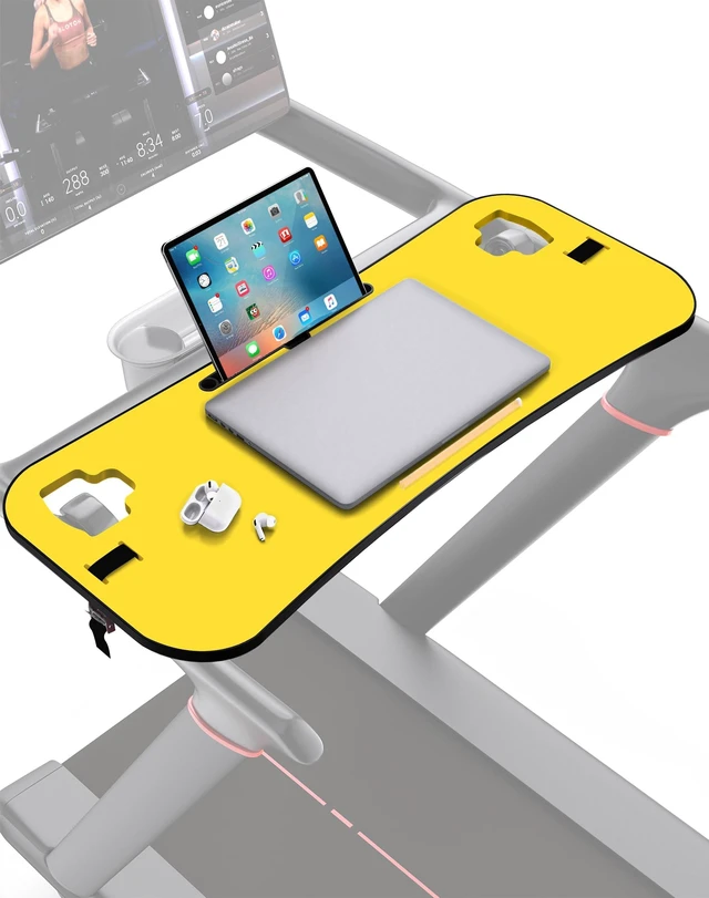 Alt view image 6 of 10 - Qsxou Treadmill Desk Attachment, Tread Tray Ergonomic Platform, Laptop Holder with Tablet Holder,New Universal Cooling Holes Laptop Stand for Home/Office(Yellow)