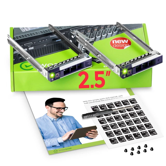 Alt view image 6 of 10 - WORKDONE 2-Pack 2.5" Hard Drive Caddy - Compatible for Dell PowerEdge Servers - 16th Gen T560 R660 R6615 R6625 R7615 R7625 R760 R760xs R760xa R860 R960 - SSD SAS SATA NVMe Tray - Setup Manual