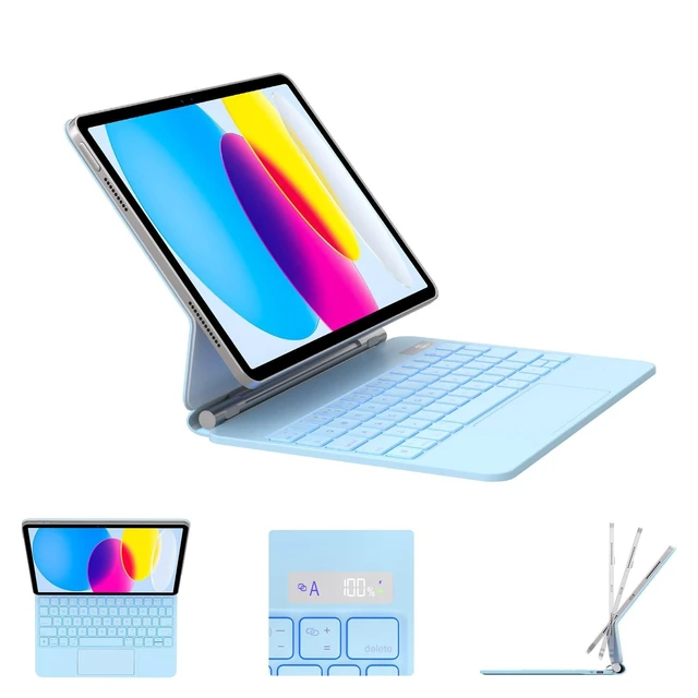 Alt view image 6 of 10 - DVWDVW for iPad 11th 10th Generation Case with Keyboard - 7 Colors Backlit Magic Keyboard for iPad 11-inch A16 2025 10th Gen 10.9 Inch 2022 (Blue)