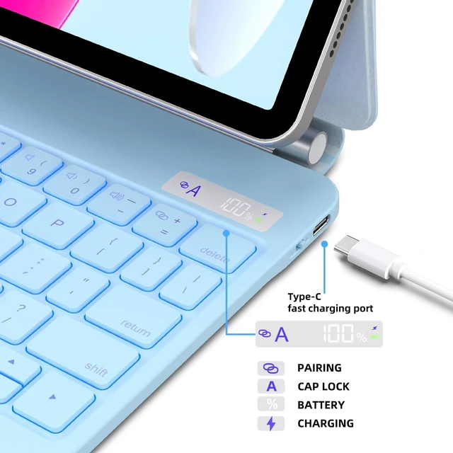 Alt view image 9 of 10 - DVWDVW for iPad 11th 10th Generation Case with Keyboard - 7 Colors Backlit Magic Keyboard for iPad 11-inch A16 2025 10th Gen 10.9 Inch 2022 (Blue)