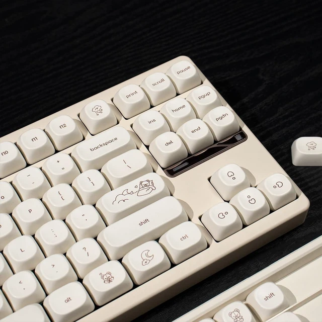 Alt view image 9 of 10 - MOA Profile Cute Bear Keycaps, 124keys PBT Keycaps Set, Minimalist White Keyboard Key Caps, Custom Dye Sublimation Keycap for 61/64/68/84/87/100/104/108 Cherry MX Mechanical Keyboards(124 Keys)