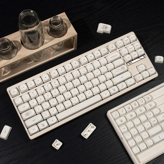 Alt view image 7 of 10 - MOA Profile Cute Bear Keycaps, 124keys PBT Keycaps Set, Minimalist White Keyboard Key Caps, Custom Dye Sublimation Keycap for 61/64/68/84/87/100/104/108 Cherry MX Mechanical Keyboards(124 Keys)
