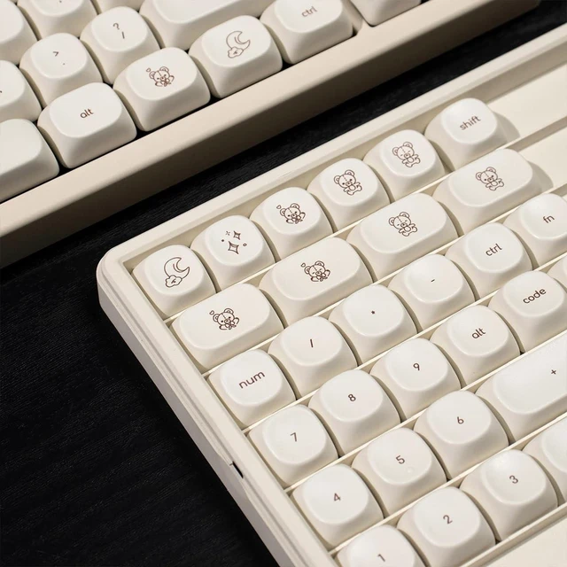 Alt view image 8 of 10 - MOA Profile Cute Bear Keycaps, 124keys PBT Keycaps Set, Minimalist White Keyboard Key Caps, Custom Dye Sublimation Keycap for 61/64/68/84/87/100/104/108 Cherry MX Mechanical Keyboards(124 Keys)