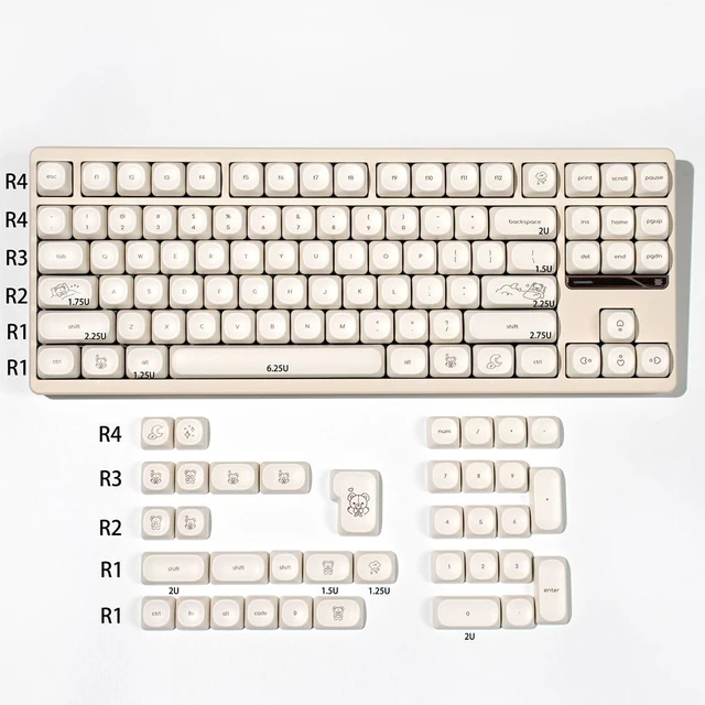 Alt view image 10 of 10 - MOA Profile Cute Bear Keycaps, 124keys PBT Keycaps Set, Minimalist White Keyboard Key Caps, Custom Dye Sublimation Keycap for 61/64/68/84/87/100/104/108 Cherry MX Mechanical Keyboards(124 Keys)
