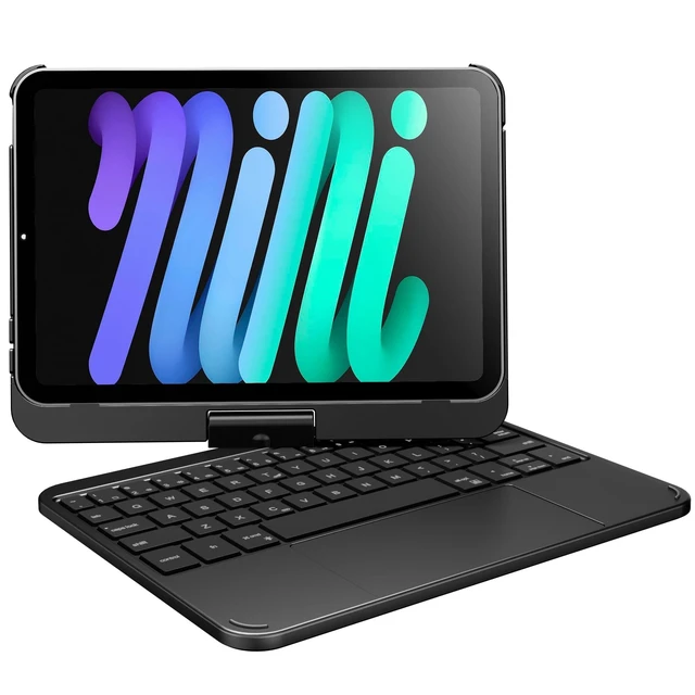 Alt view image 6 of 10 - pekarejue Keyboard Case for Apple iPad mini 7th Gen (A17 Pro)/ iPad mini 6th Generation: Compact Smart Rotatable Cover Multi-Touch Trackpad, RGB Backlight for Kids and Students, Black