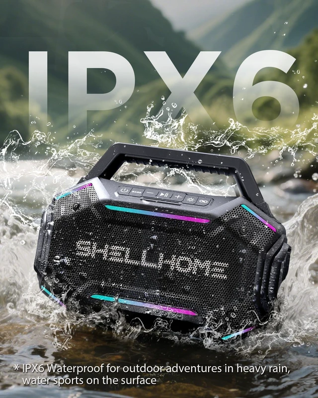 Alt view image 9 of 10 - ShellHome Bluetooth 6.0 Speakers Outdoor, 80W(Peak) Loud Speaker with Bass, 30H Playtime, IPX6 Waterproof, RGB Lights, BassUp 2.0, TWS, Portable Large Jobsite Speakers for Party, Garage
