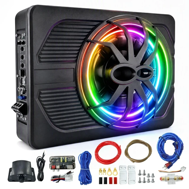 Alt view image 6 of 10 - 10"1200W Under Seat Subwoofers With Amp,All-in-One Subwoofer And Amp Package With RGB Light&Robust Cooling,Individual Control for Low Pass/Gain/Boost Bass,Perfect Deep Bass for Car/Truck/SUV/Jeep/MPV