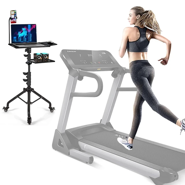 Alt view image 10 of 10 - Asltoy Projector Tripod Stand with Wheels Adjustable Height Laptop Tripod Stand Treadmill Laptop Stand with 2 Shelves Mouse Tray Phone Holder Projector Tripod Music Stand Office Home Portable Laptop F