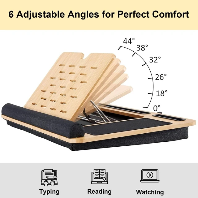 Alt view image 8 of 10 - Foldable Wooden Laptop Stand for Desk Adjustable & Portable Lapdesk with Cushion Ergonomic Wood Laptop Riser with Storage Shelf for Home, Office & Travel Fits Up to 16-Inch Laptops