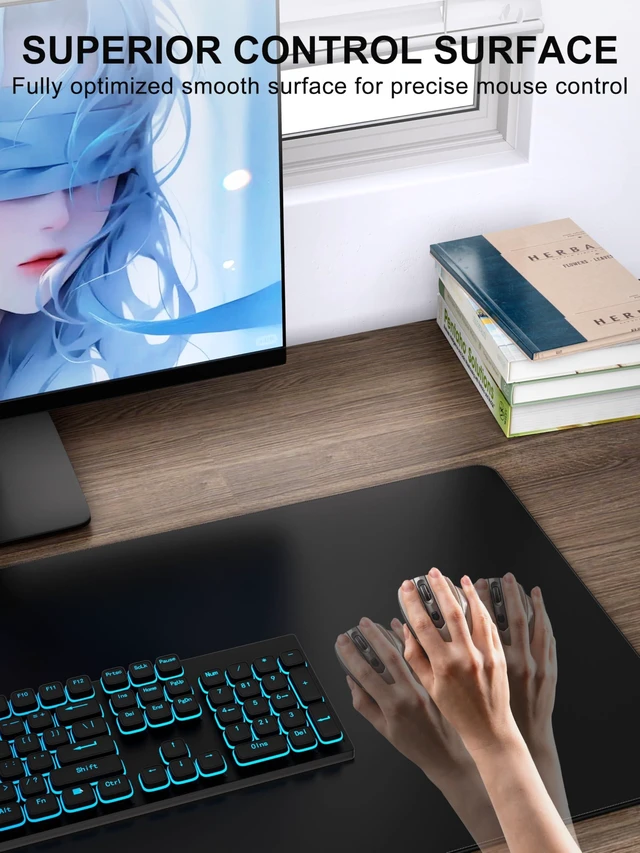 Alt view image 9 of 10 - Wireless Charging Mouse Pad with Foldable Phone Holder, 31.5" x 15.8" XXL Large Desk Pad, Gaming Mousepad with Ultra-Smooth Surface, Non-Slip Base, Black Waterproof Desk Mat, with 20W PD Charging Kit