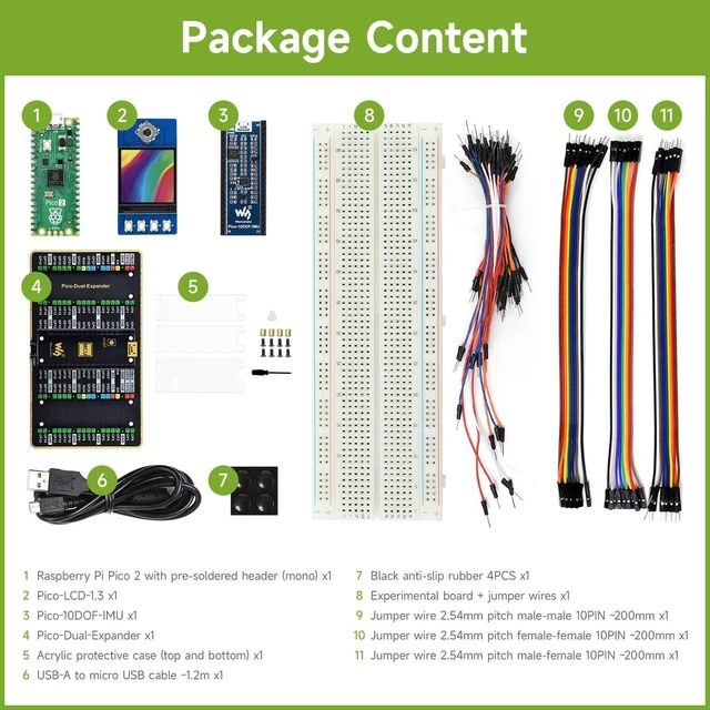Alt view image 7 of 10 - Waveshare Evaluation Kit, Compatible with Raspberry Pi Pico 2 Microcontroller Board, Based On Official RP2350 Chip, Dual-Core & Dual-Architecture Design, 11 Items
