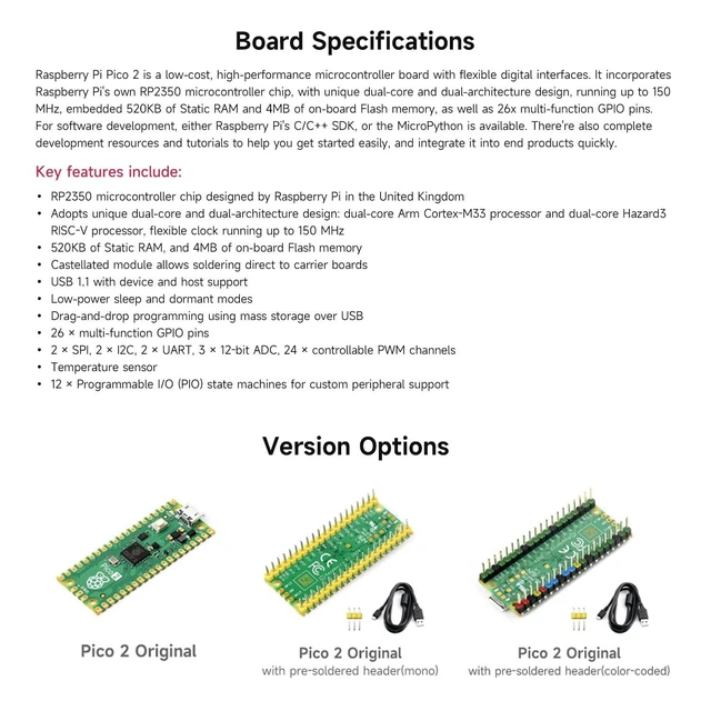 Alt view image 9 of 10 - Waveshare Evaluation Kit, Compatible with Raspberry Pi Pico 2 Microcontroller Board, Based On Official RP2350 Chip, Dual-Core & Dual-Architecture Design, 11 Items