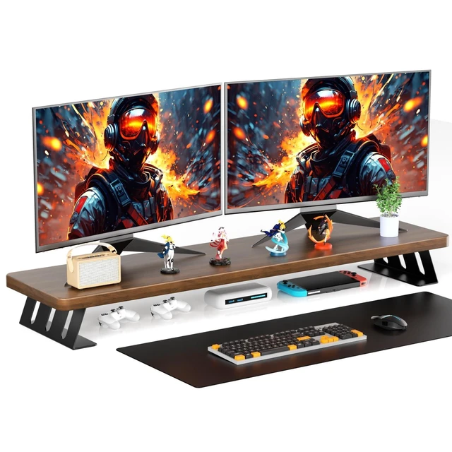 Alt view image 6 of 10 - NestNeat Dual Monitor Stand Riser, 39 Inch Large Wood Monitor Stands for 2 Monitors, Desk Monitor Riser for Computer/Laptop/Printer/TV, Stand Riser up to 220 lbs