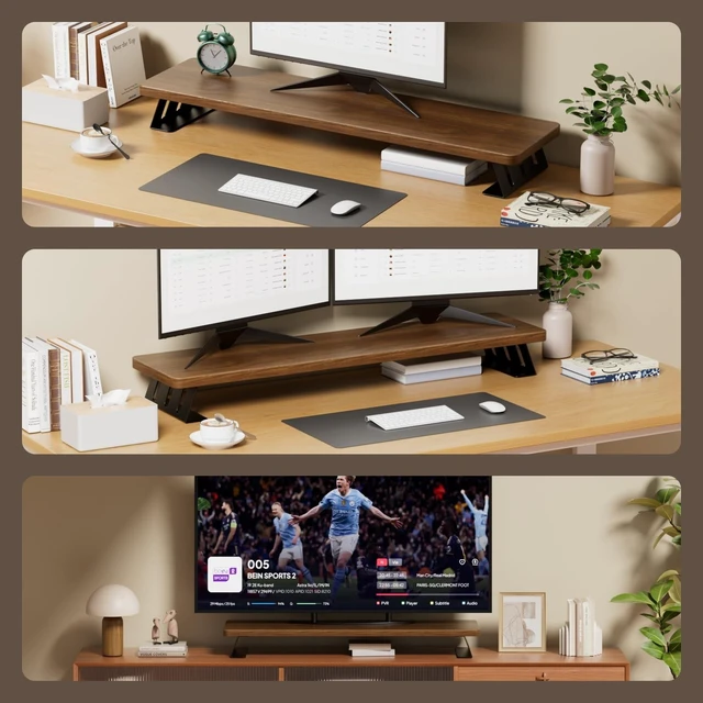 Alt view image 10 of 10 - NestNeat Dual Monitor Stand Riser, 39 Inch Large Wood Monitor Stands for 2 Monitors, Desk Monitor Riser for Computer/Laptop/Printer/TV, Stand Riser up to 220 lbs