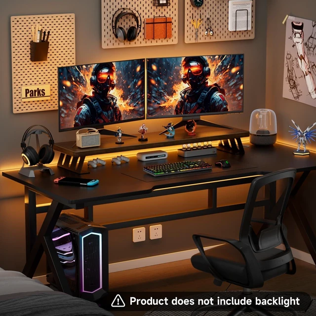 Alt view image 9 of 10 - NestNeat Dual Monitor Stand Riser, 39 Inch Large Wood Monitor Stands for 2 Monitors, Desk Monitor Riser for Computer/Laptop/Printer/TV, Stand Riser up to 220 lbs