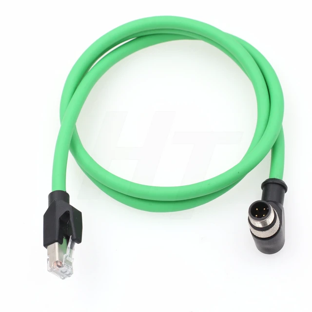 Alt view image 7 of 10 - HangTon M12 4 Pin D-Coded Right Angle to RJ45 Ethernet Network for Omron Datalogic Sick Industrial Vision Sensor PoE PC CAT5e Green 2m
