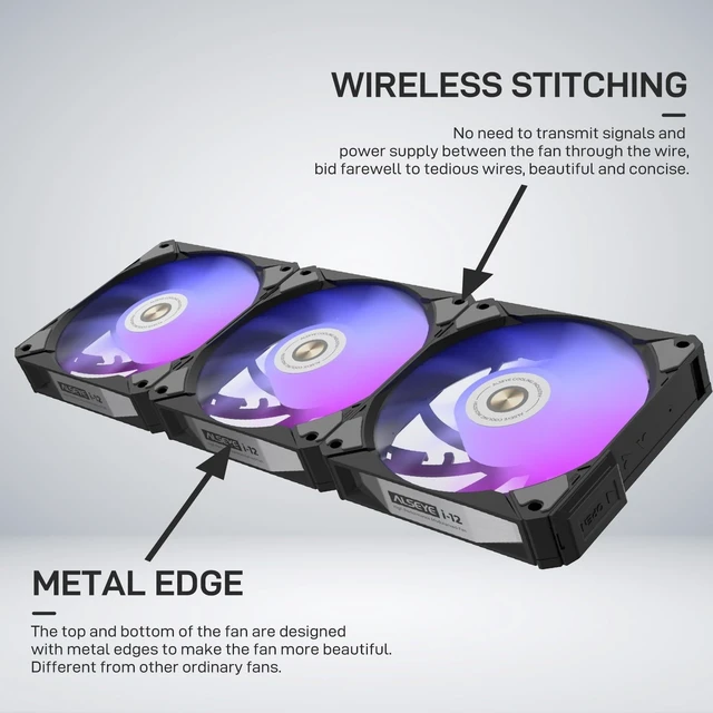 Alt view image 7 of 10 - ALSEYE i12 PC Case Fan Kit, Three ARGB & PWM Case Fans kit with Snap-in Connection Structure (i12 kit Black)