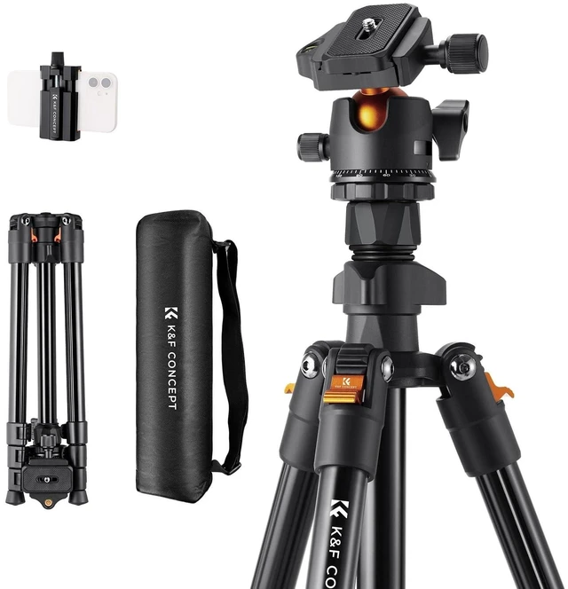 Alt view image 6 of 10 - K&F CONCEPT 64 inch/163 cm Camera Tripod,Lightweight Travel Outdoor DSLR Tripods with 360 Degree Ball Head Load Capacity 17.6 lbs/8 kg,Cellphone Clip for Smartphone Live Streaming Vlog O234A1+BH-36