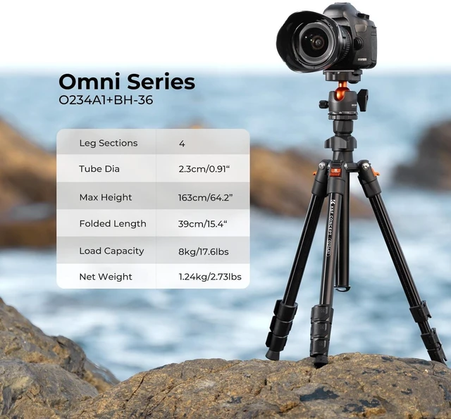 Alt view image 7 of 10 - K&F CONCEPT 64 inch/163 cm Camera Tripod,Lightweight Travel Outdoor DSLR Tripods with 360 Degree Ball Head Load Capacity 17.6 lbs/8 kg,Cellphone Clip for Smartphone Live Streaming Vlog O234A1+BH-36