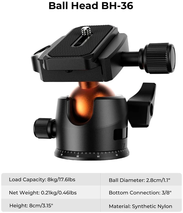 Alt view image 10 of 10 - K&F CONCEPT 64 inch/163 cm Camera Tripod,Lightweight Travel Outdoor DSLR Tripods with 360 Degree Ball Head Load Capacity 17.6 lbs/8 kg,Cellphone Clip for Smartphone Live Streaming Vlog O234A1+BH-36