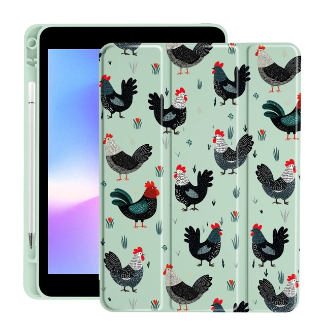 Alt view image 6 of 10 - LuGeKe Rooster Case for iPad 2019/2020/2021(iPad 7th/8th/9th) Unique Case,Pencil Holder & Clear Acrylic Back & Trifold Stand Cover for Women