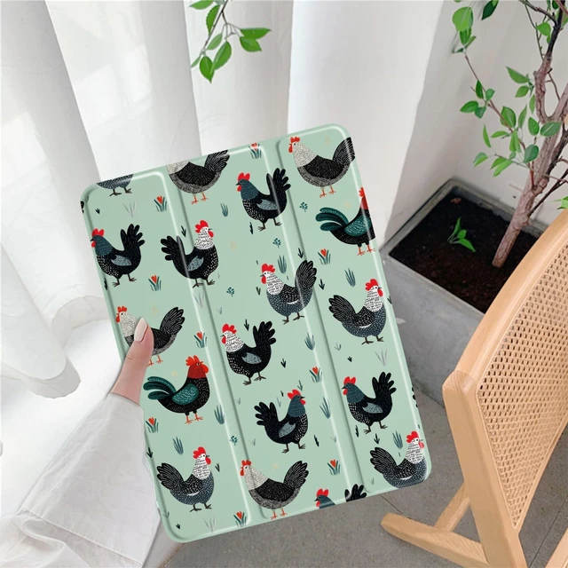 Alt view image 7 of 10 - LuGeKe Rooster Case for iPad 2019/2020/2021(iPad 7th/8th/9th) Unique Case,Pencil Holder & Clear Acrylic Back & Trifold Stand Cover for Women
