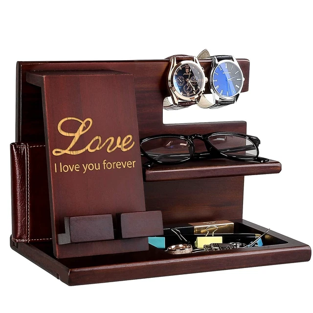 Alt view image 6 of 10 - awofer Wood Phone Docking Station for Men - I Love You Forever - Personalized Anniversary Idea for Him, Husband, Boyfriend