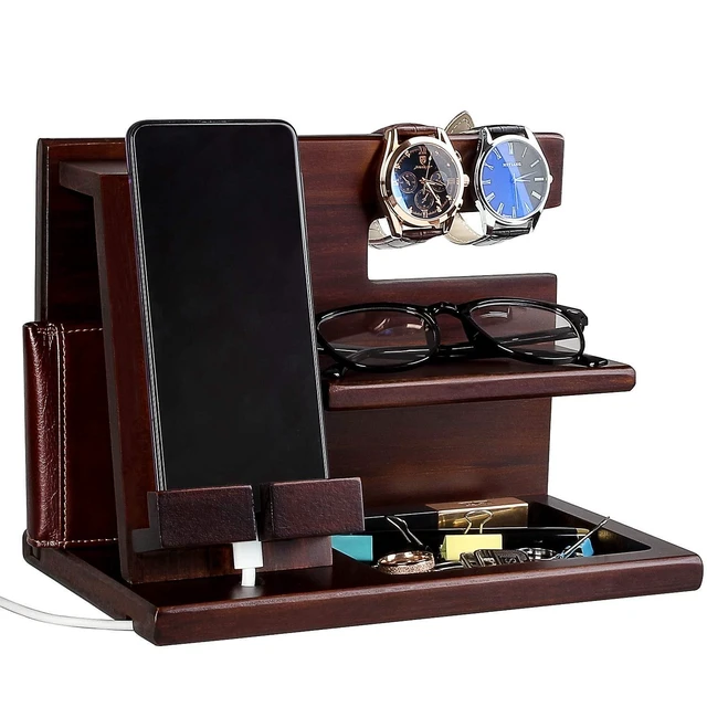 Alt view image 7 of 10 - awofer Wood Phone Docking Station for Men - I Love You Forever - Personalized Anniversary Idea for Him, Husband, Boyfriend