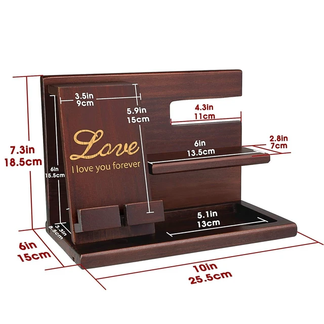 Alt view image 9 of 10 - awofer Wood Phone Docking Station for Men - I Love You Forever - Personalized Anniversary Idea for Him, Husband, Boyfriend