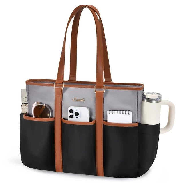 Alt view image 6 of 10 - LOVEVOOK 17 Inch Laptop Tote Bag for Women Work, Teacher Tote Nurse Bag, Professional Utility Computer Bag For Work/Travel/College/Daily, Large Purse Handbag With Multi Pockets & Top Zipper