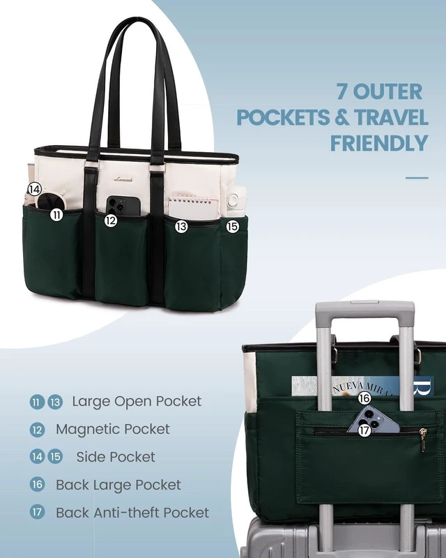 Alt view image 9 of 10 - LOVEVOOK 17 Inch Laptop Tote Bag for Women Work, Teacher Tote Nurse Bag, Professional Utility Computer Bag For Work/Travel/College/Daily, Large Purse Handbag With Multi Pockets & Top Zipper