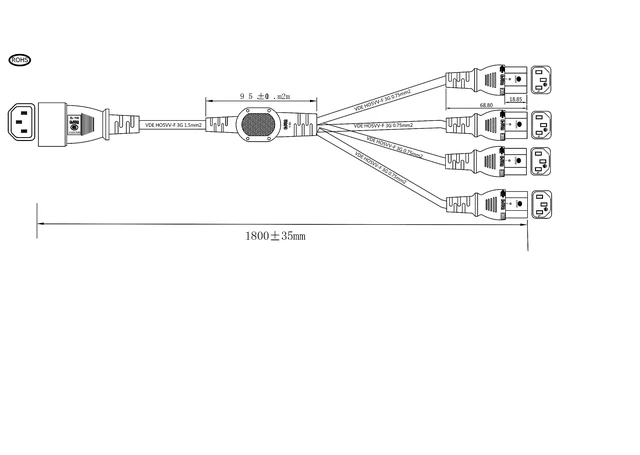Alt view image 9 of 10 - HTCable UPS PDU Computer PC Power Splitter Cord C14 to 4 x C13 10A 250V Extension Cable(C14-4xC13 1.8m)