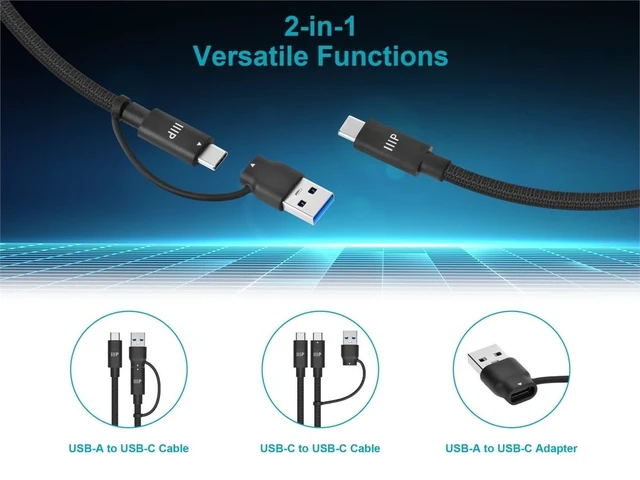 Alt view image 9 of 12 - Monoprice USB4 20Gbps 2-in-1 Cable - 240W EPR 4K60Hz Braided Ultra High-Speed USB-IF Certified 3ft Black - 2 Pack