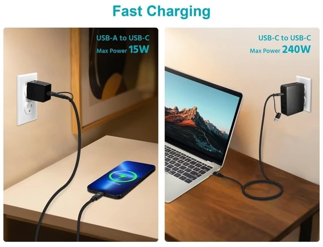 Alt view image 10 of 12 - Monoprice USB4 20Gbps 2-in-1 Cable - 240W EPR 4K60Hz Braided Ultra High-Speed USB-IF Certified 3ft Black - 2 Pack