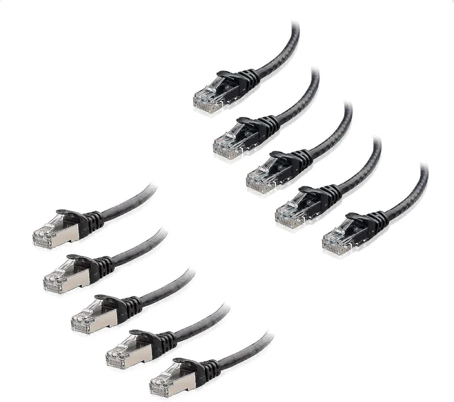 Alt view image 7 of 12 - Cable Matters 5-Pack 10-Foot Snagless Cat6 Ethernet Cable (Cat6 Cable, Cat 6 Cable) in Black & 5-Foot Short Cat6A (SSTP, SFTP) Shielded Ethernet Cable