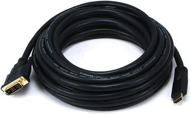 Alt view image 4 of 6 - Monoprice Standard HDMI to DVI Adapter Cable - 26AWG, CL2 in-Wall Rating, with Ferrite Cores, 720p, x.v.Color, 25 Feet, Black
