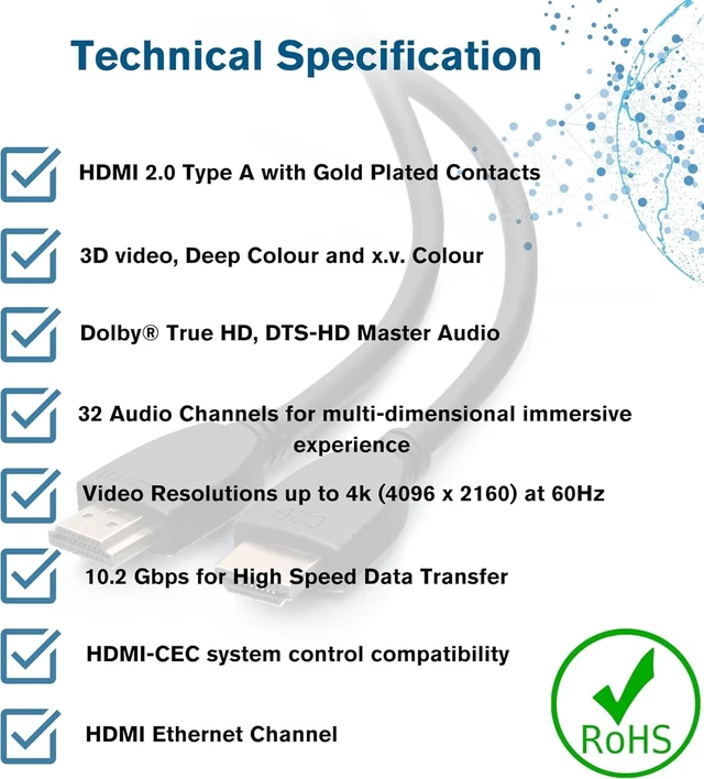 Alt view image 10 of 12 - C2G 6m (20ft) High Speed HDMI Cable with Ethernet - 4K 60Hz HDMI 2.0 Gold Plated