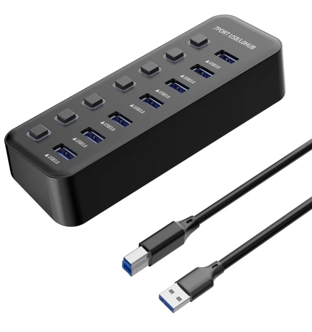Alt view image 8 of 14 - PremiumCord Superspeed USB Hub, 7X USB Type A, USB 3.2 Gen 1 5Gbps, Port Switch, Hot Lug, Led, Black, Cable Length 1 m