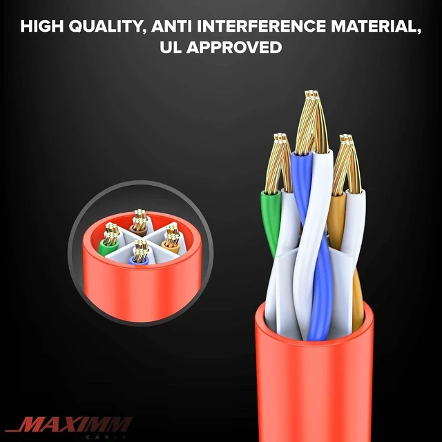 Alt view image 9 of 14 - Maximm Cat 6 Ethernet Cable, 12 Ft, Red, Round LAN Patch Cable, RJ45-10 Pack