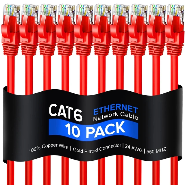 Alt view image 8 of 14 - Maximm Cat 6 Ethernet Cable, 12 Ft, Red, Round LAN Patch Cable, RJ45-10 Pack