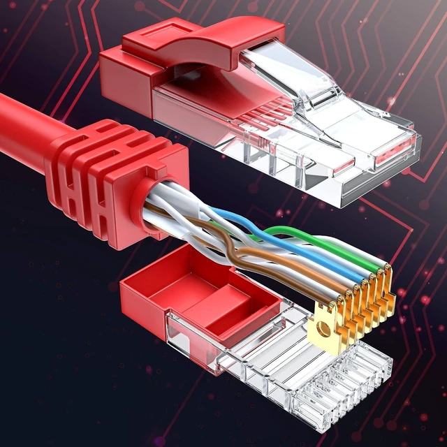 Alt view image 11 of 14 - Maximm Cat 6 Ethernet Cable, 12 Ft, Red, Round LAN Patch Cable, RJ45-10 Pack