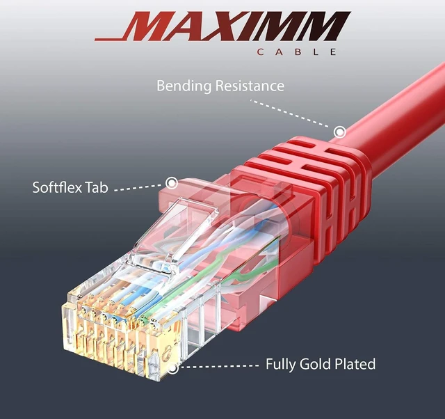 Alt view image 13 of 14 - Maximm Cat 6 Ethernet Cable, 12 Ft, Red, Round LAN Patch Cable, RJ45-10 Pack
