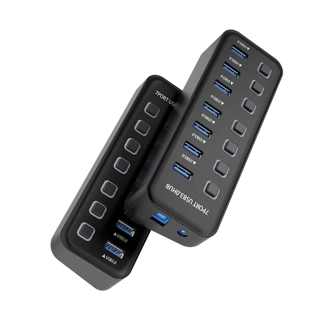 Alt view image 9 of 14 - PremiumCord Superspeed USB Hub, 7X USB Type A, USB 3.2 Gen 1 5Gbps, Port Switch, Hot Lug, Led, Black, Cable Length 1 m