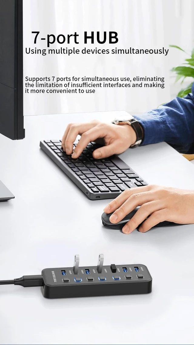 Alt view image 11 of 14 - PremiumCord Superspeed USB Hub, 7X USB Type A, USB 3.2 Gen 1 5Gbps, Port Switch, Hot Lug, Led, Black, Cable Length 1 m