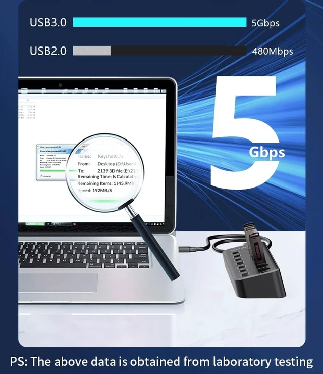 Alt view image 14 of 14 - PremiumCord Superspeed USB Hub, 7X USB Type A, USB 3.2 Gen 1 5Gbps, Port Switch, Hot Lug, Led, Black, Cable Length 1 m